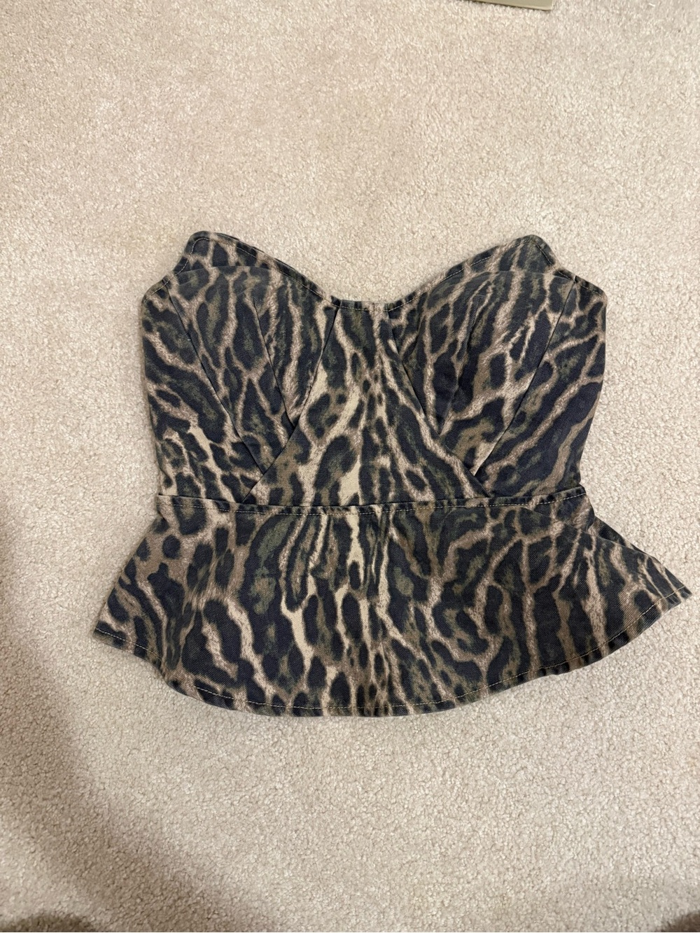 AFRM Merida Strapless Corset Denim Top | Camo Leopard | Size Large